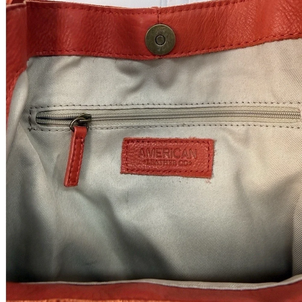 American Leather Co. Austin Triple Entry Bucket Purse Red Hobo Bag